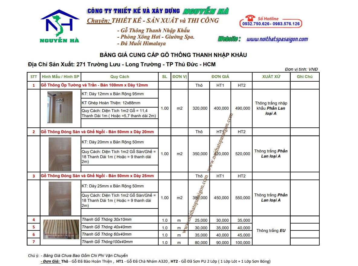 BAO GIA GO THONG PHONG XONG HOI SAUNA WOOD